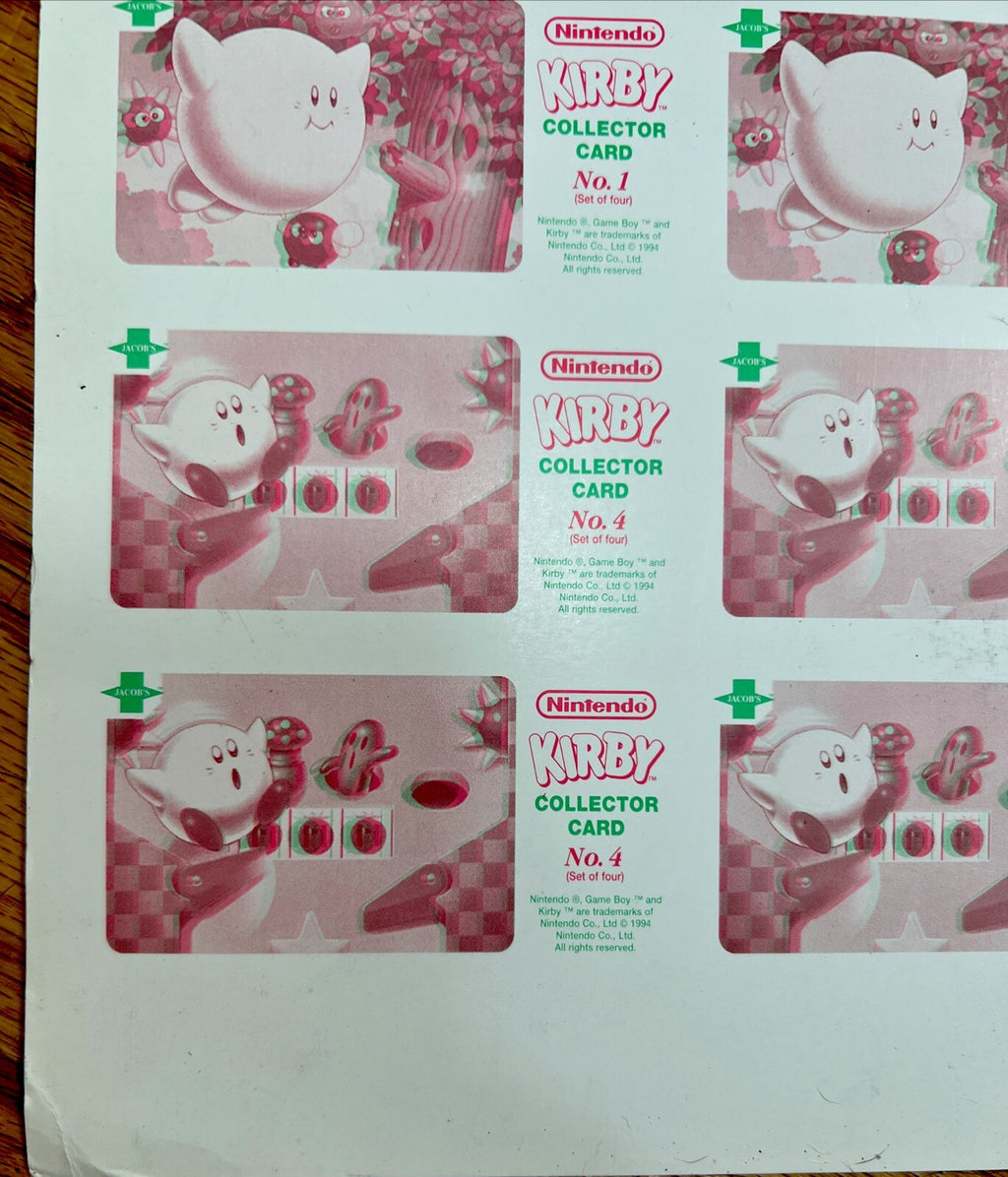 So Rare 1995 Jacob's Bakery Kirby 3D Cards FULL UNCUT CARD SHEET 1-4 NOS SO RARE - photo 6