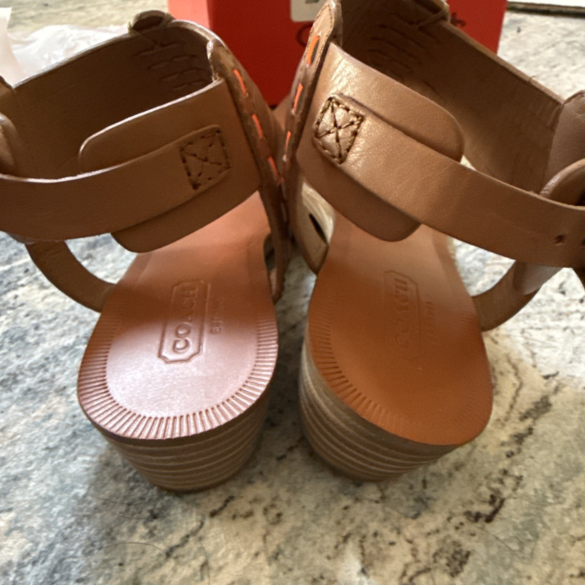Coach sandals India veg leather ginger wedge size 5M new - photo 5