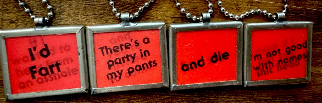 Spencers 1970s Vari-Vue sarcastic lenticular mirror back necklaces