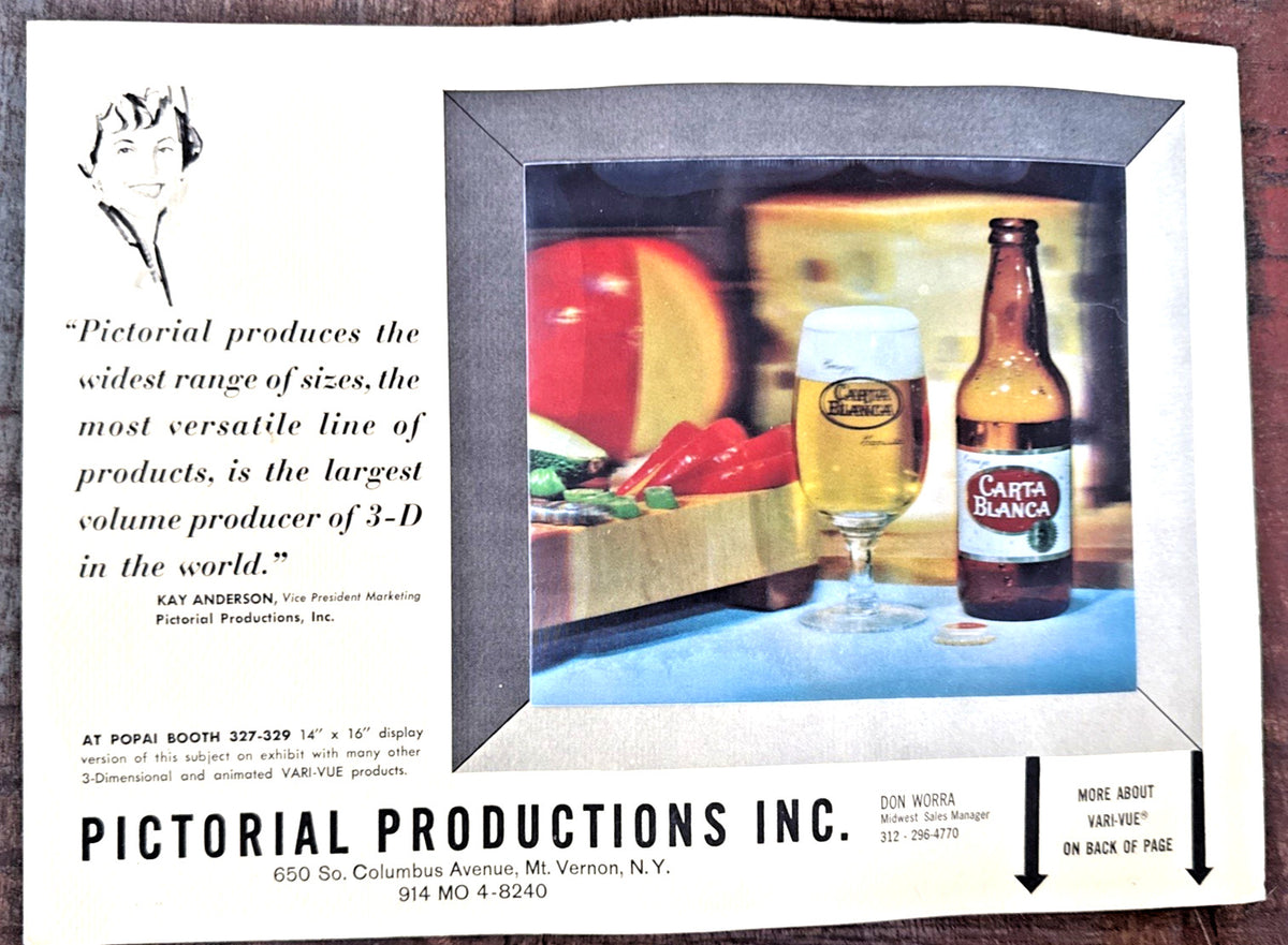 1950s Pictorial Productions Carta Blanca beer 3D Vari-Vue cerveza