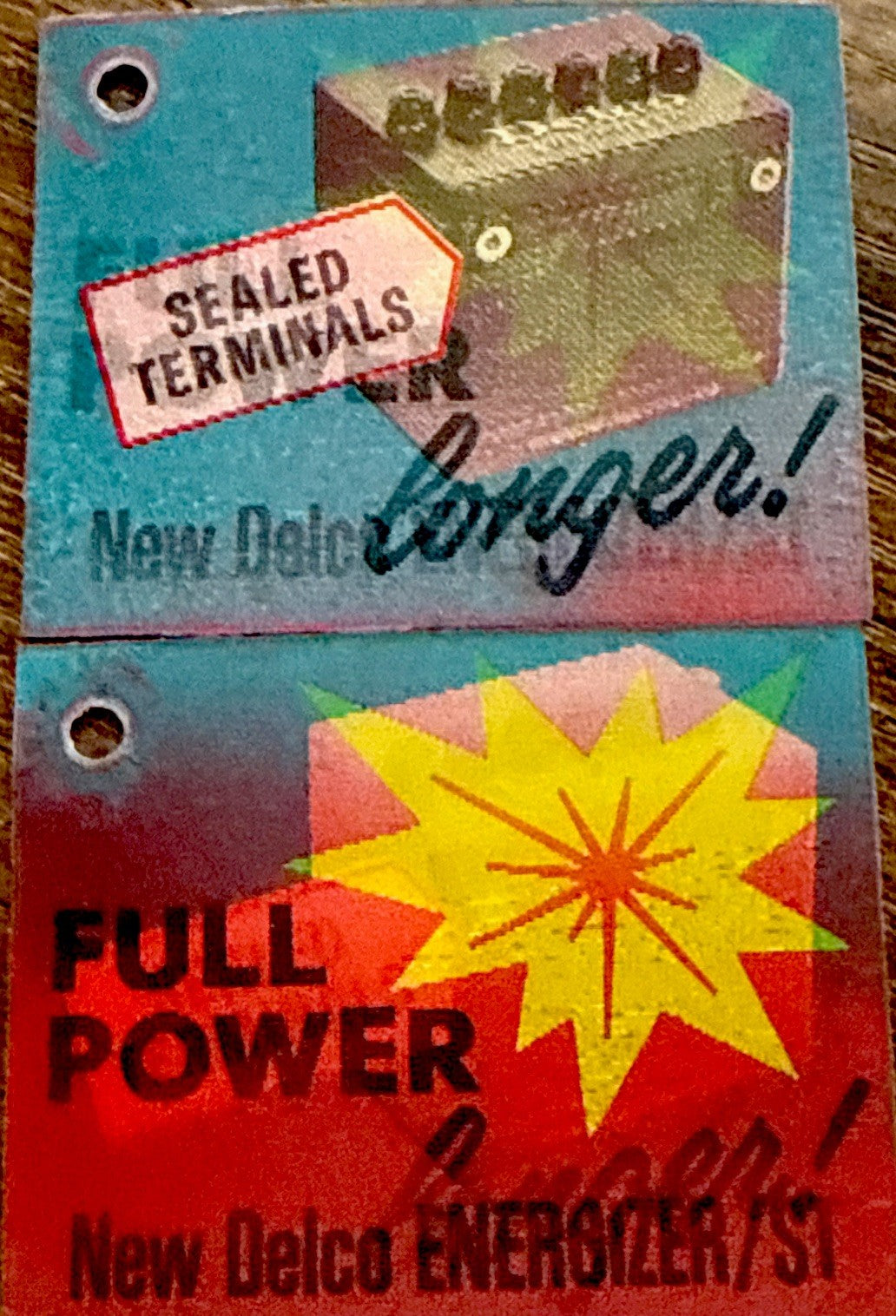 2-1960'S VARI VUE DELCO ENERGIZER LENTICULAR FLICKER ID TAGS NOS - photo 7
