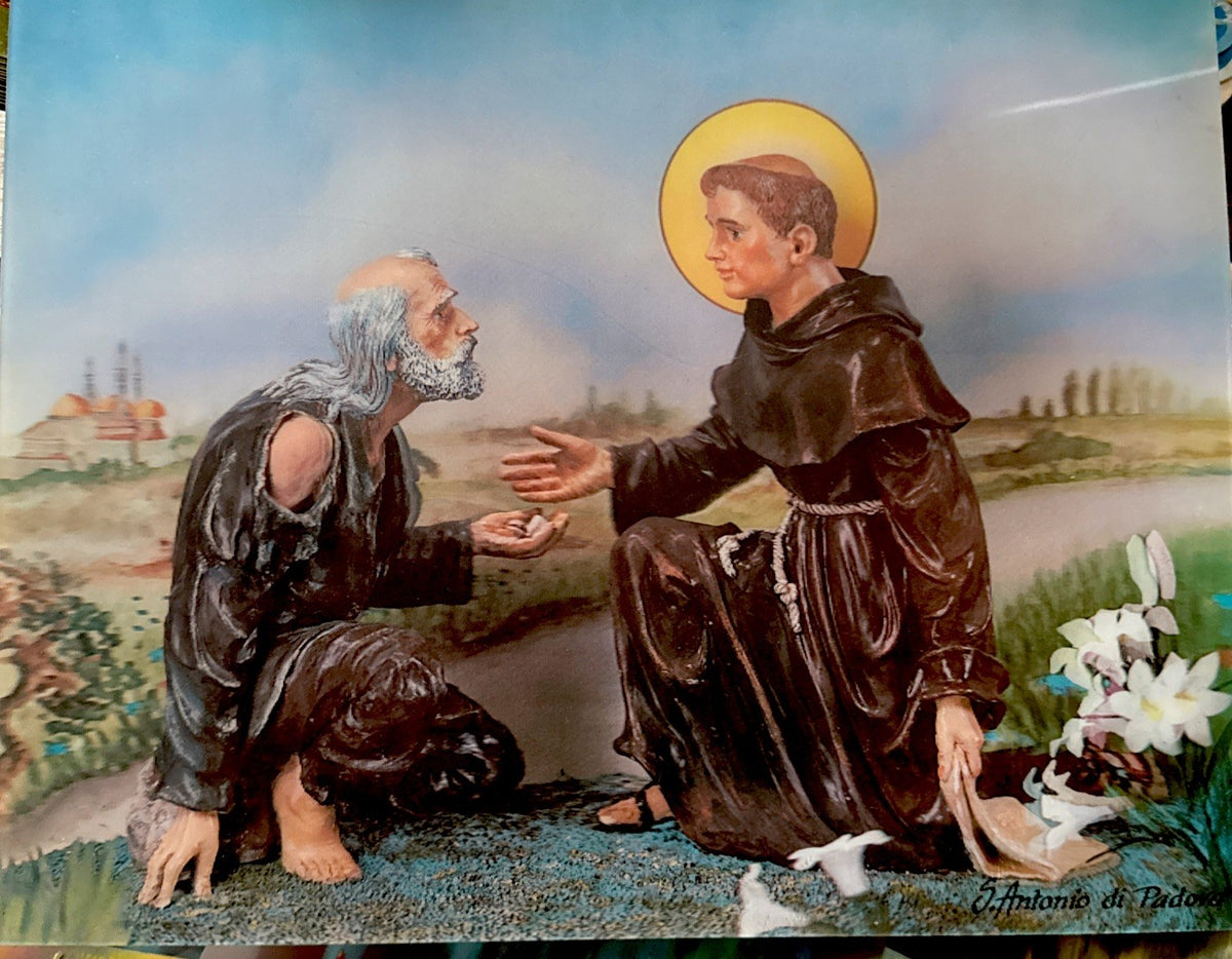 Vintage German Toppan lenticular S. Antonio with beggar
