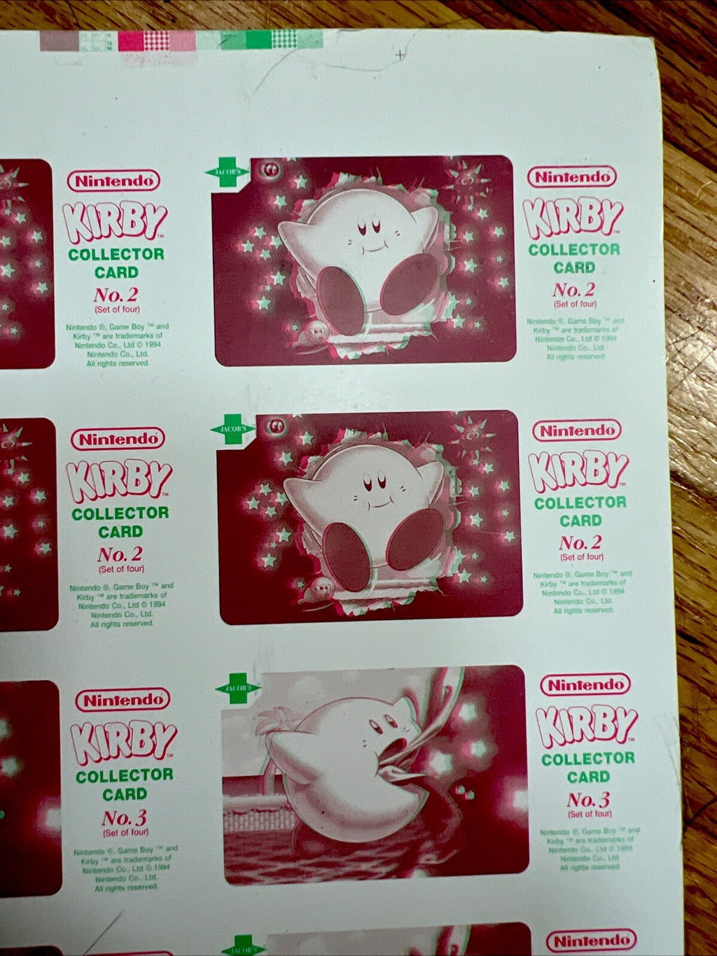 So Rare 1995 Jacob's Bakery Kirby 3D Cards FULL UNCUT CARD SHEET 1-4 NOS SO RARE - photo 7