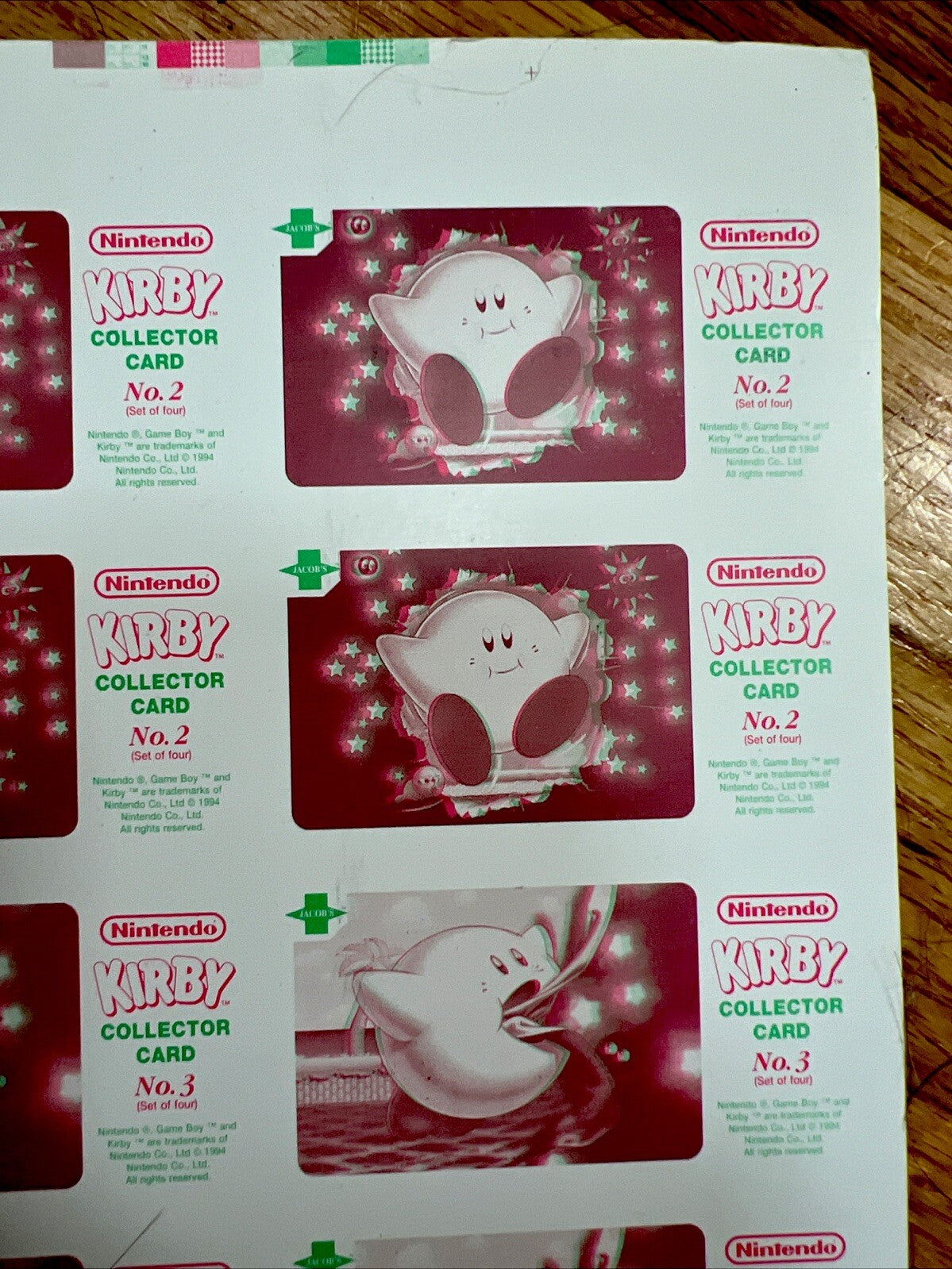 So Rare 1995 Jacob's Bakery Kirby 3D Cards FULL UNCUT CARD SHEET 1-4 NOS SO RARE - photo 7