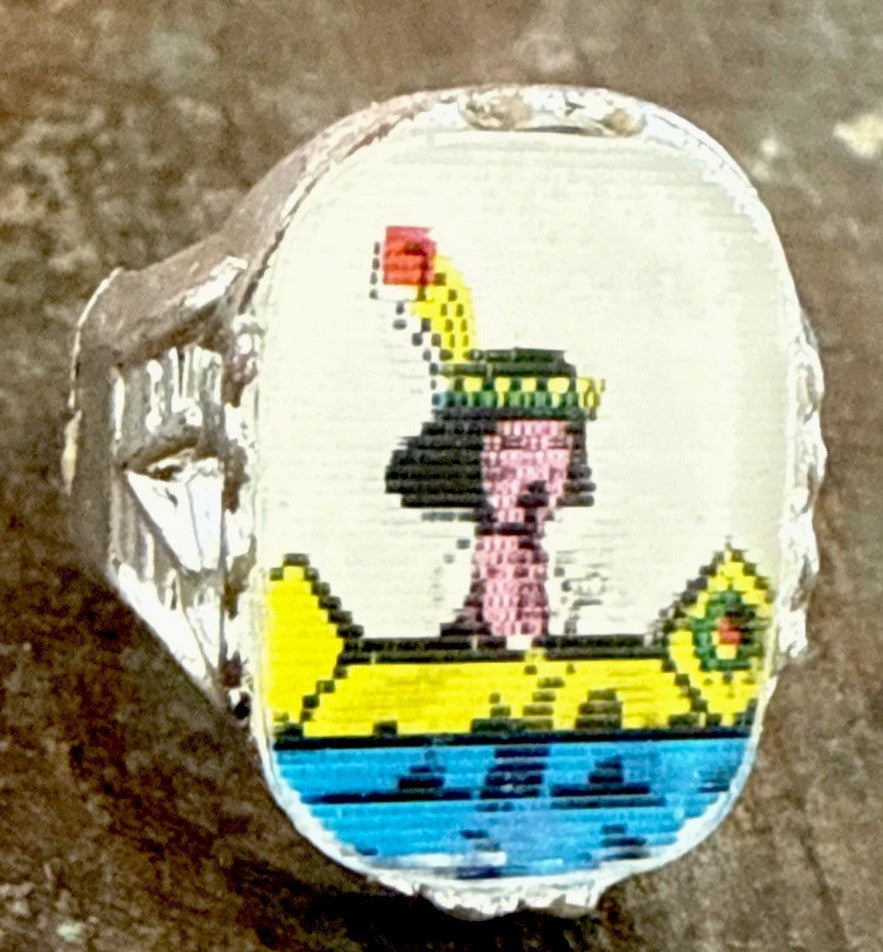 1960s Vari-Vue flicker toy prize boy paddling canoe ring - photo 3