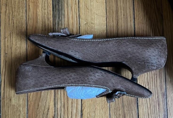 PRADA BROWN SUEDE KITTEN HEELS BUCKLE BOW CONTRAST STITCH VERO CUDIO SZ 36 - photo 4