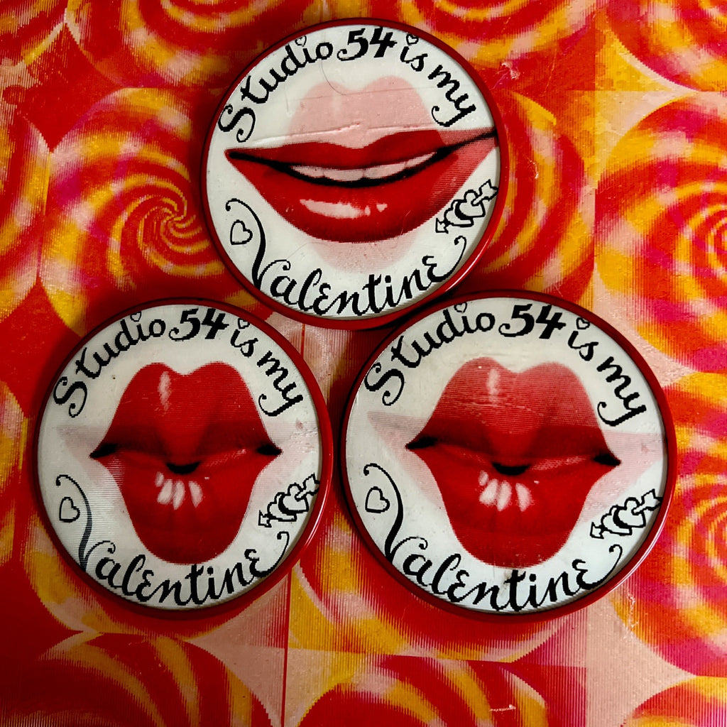 1970s Vari-Vue Studio 54 Is My Valentine lips pins