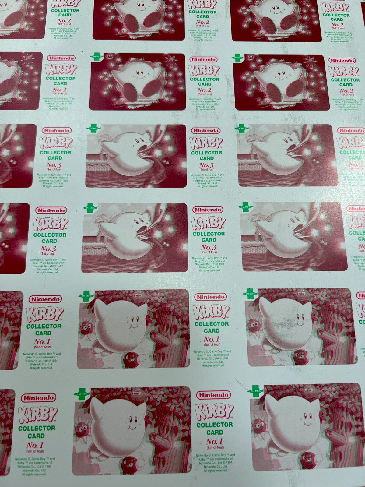 So Rare 1995 Jacob's Bakery Kirby 3D Cards FULL UNCUT CARD SHEET 1-4 NOS SO RARE - photo 3