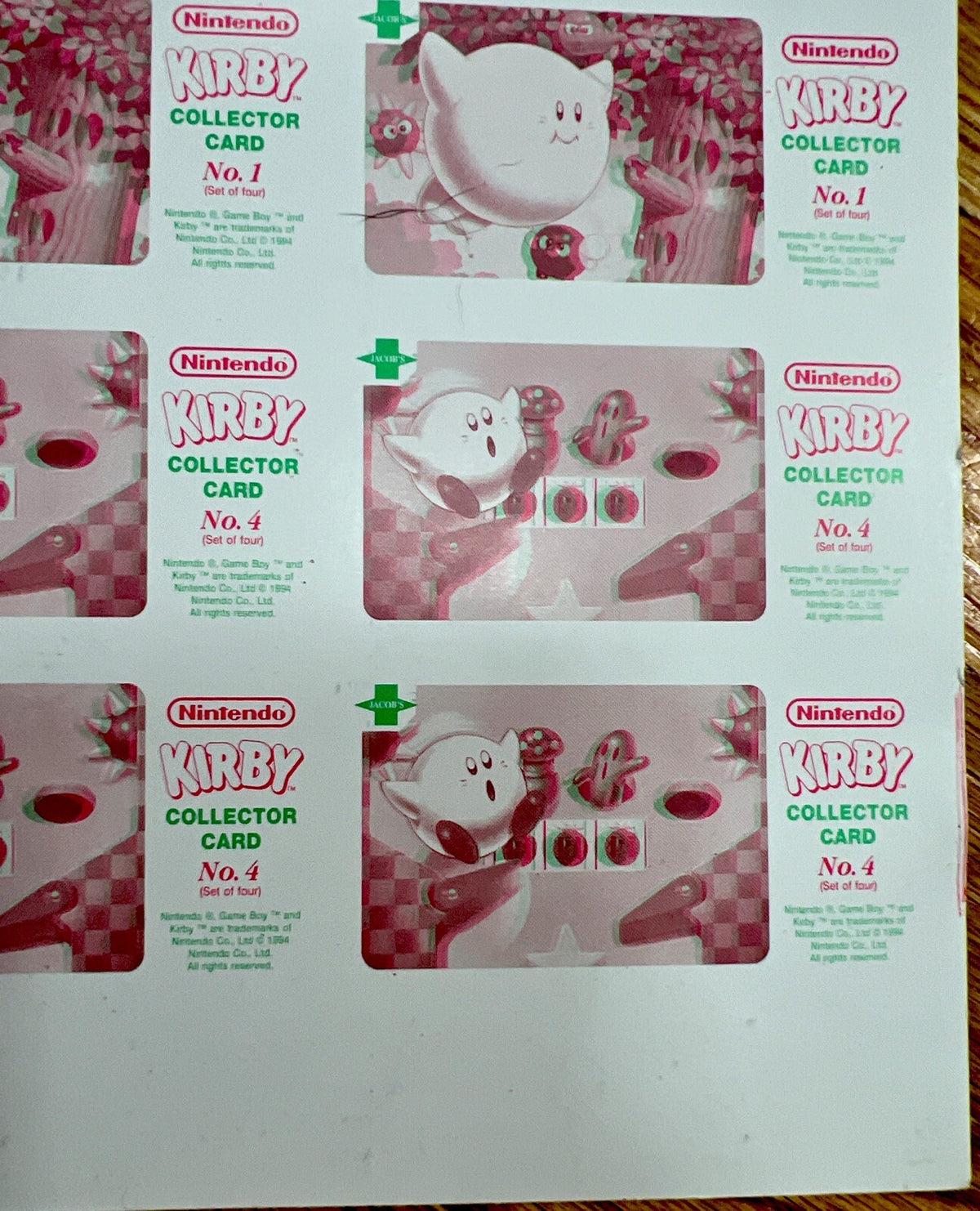 So Rare 1995 Jacob's Bakery Kirby 3D Cards FULL UNCUT CARD SHEET 1-4 NOS SO RARE - photo 8