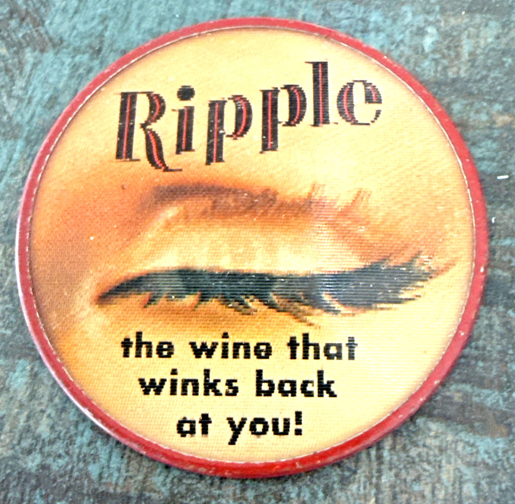 VINTAGE VARI-VUE - 2 1/2" - RIPPLE WINE - BLINKING BLUE EYE BUTTON - PINBACK NOS - photo 2