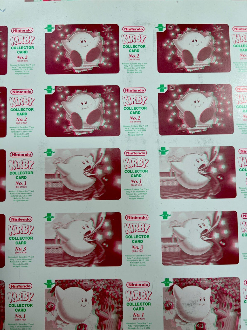 So Rare 1995 Jacob's Bakery Kirby 3D Cards FULL UNCUT CARD SHEET 1-4 NOS SO RARE - photo 4
