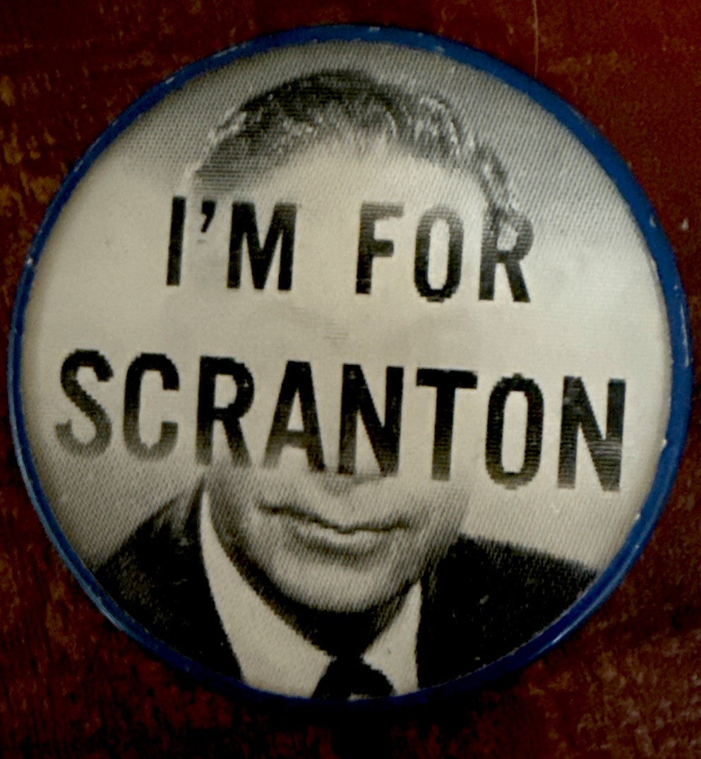 I'm For Scranton 1960s Vari-Vue political campaign lenticular pinback