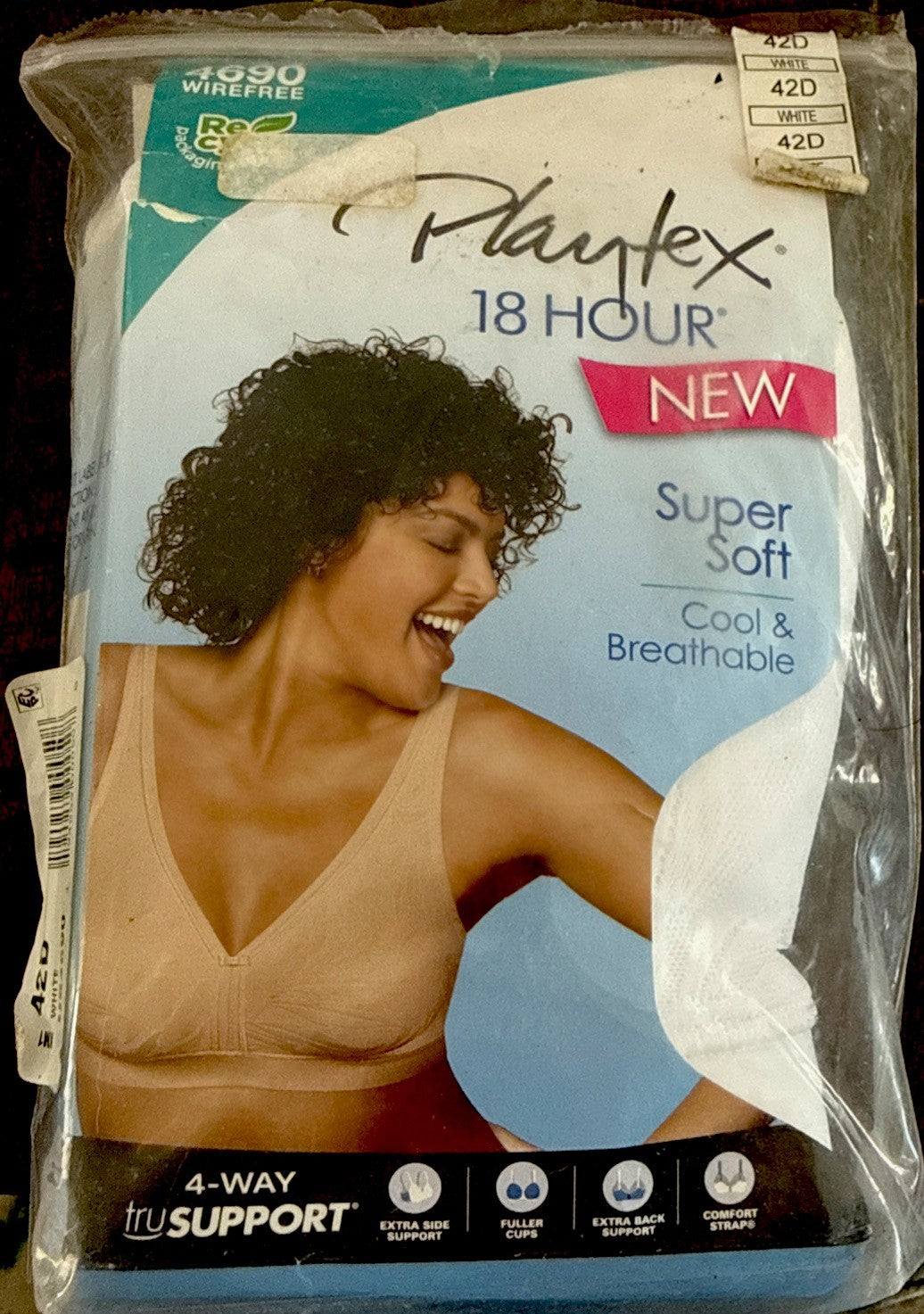 Playtex 18 Hr wireless bra US4690 white size 42D new in package