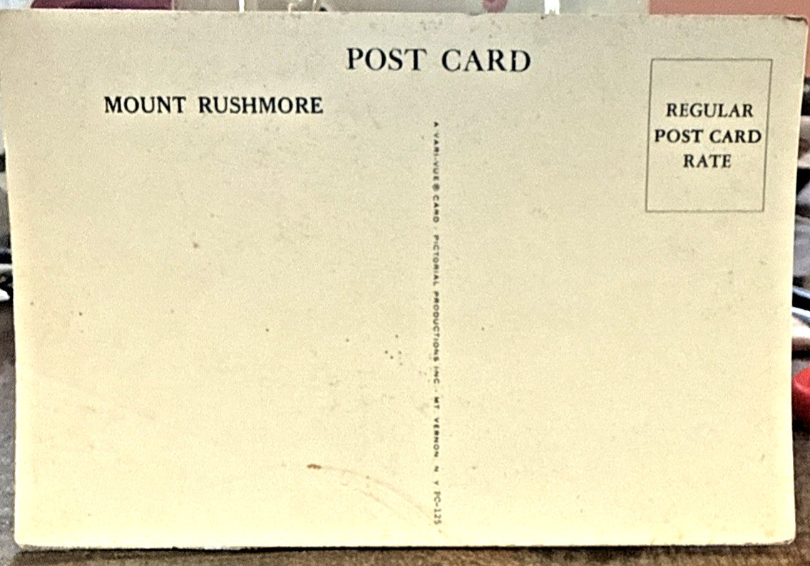 Rare Vtg 1960S Vari Vue 3D Lenticular UNUSED MOUNT RUSHMORE POSTCARD NOS - photo 3