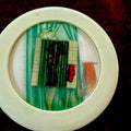 1960s Vari-Vue risque woman in shower scene badge pins