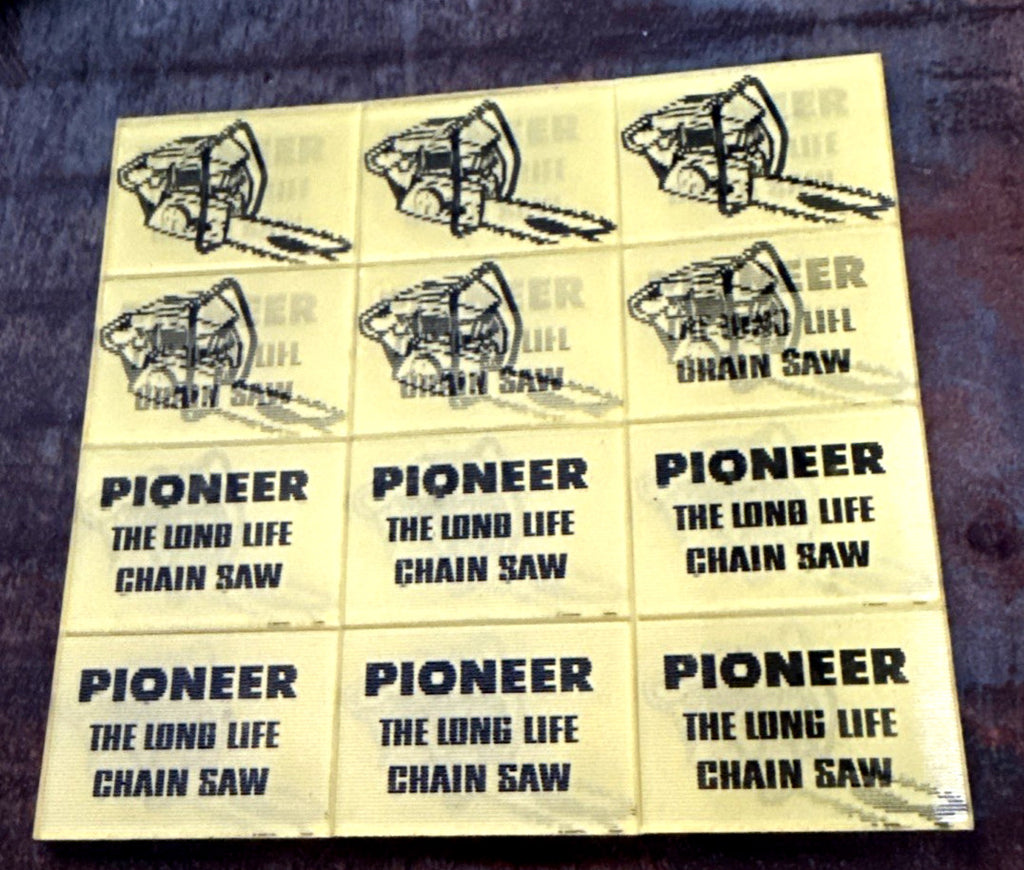 1950s Vari-Vue Pioneer chainsaw lenticular uncut sheet of 12 - photo 2