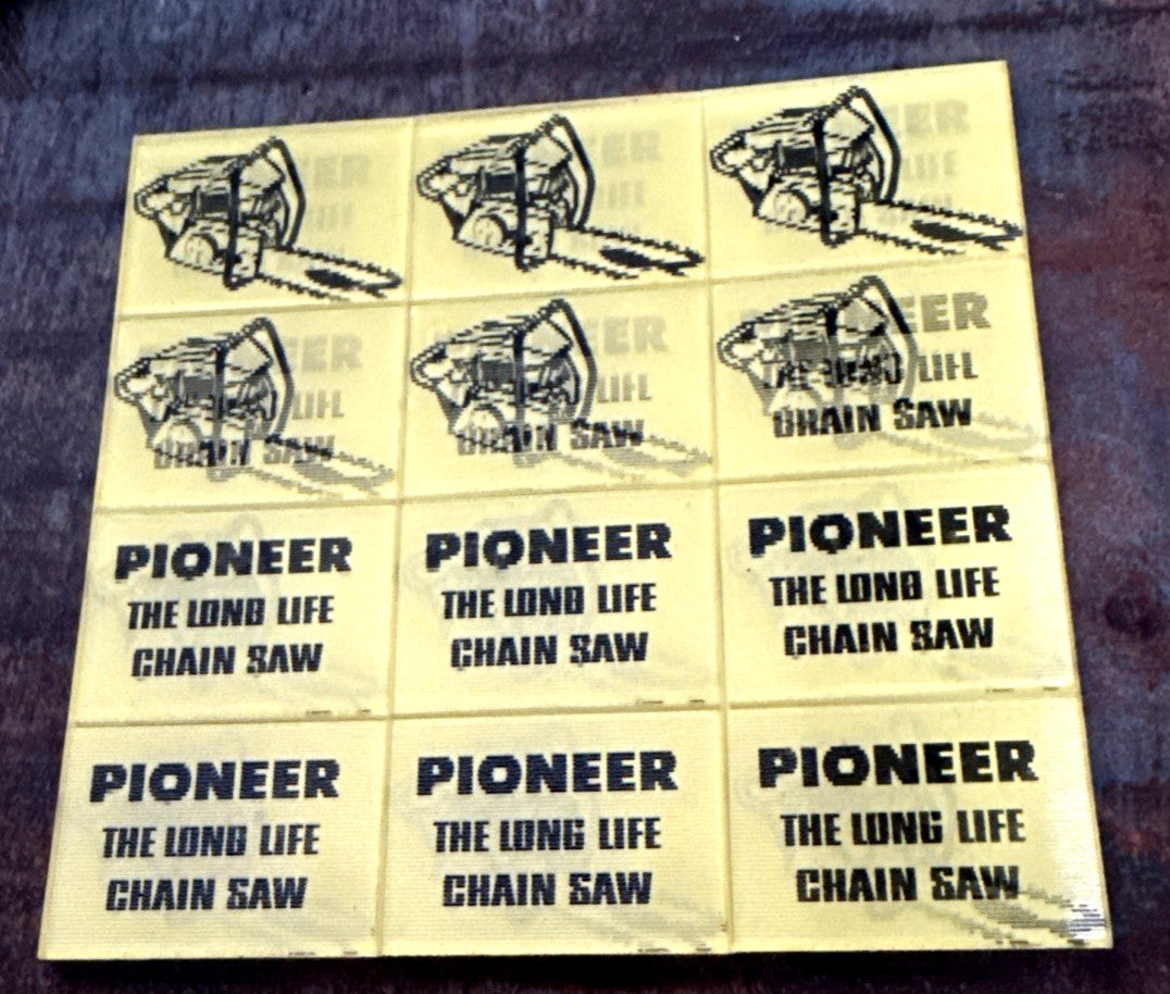 1950s Vari-Vue Pioneer chainsaw lenticular uncut sheet of 12 - photo 2