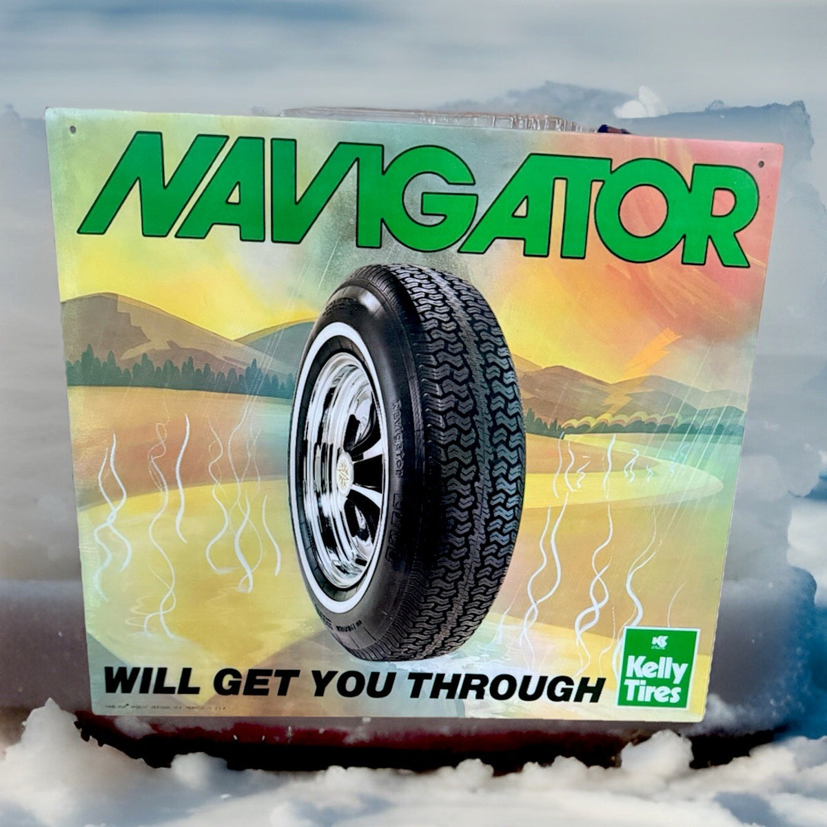 Kelly Navigator Tires vintage Vari-Vue two-sided lenticular dealership sign