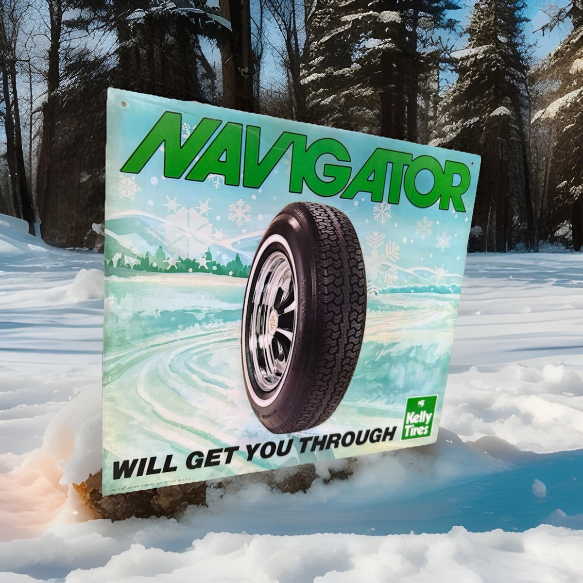 KELLY NAVIGATROR TIRES VTG VARI VUE 2 SIDES LENTICULAR DEALERSHIP SIGN MINT NOS - photo 5