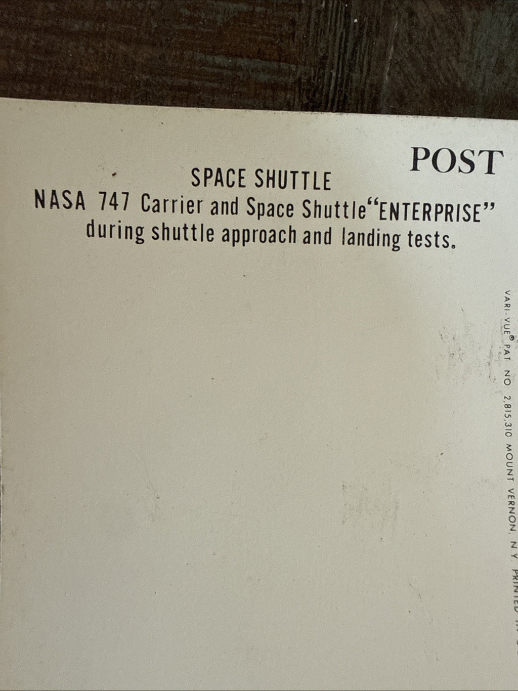 Vintage Vari-Vue Space Shuttle Enterprise NASA 747 unused postcard - photo 5