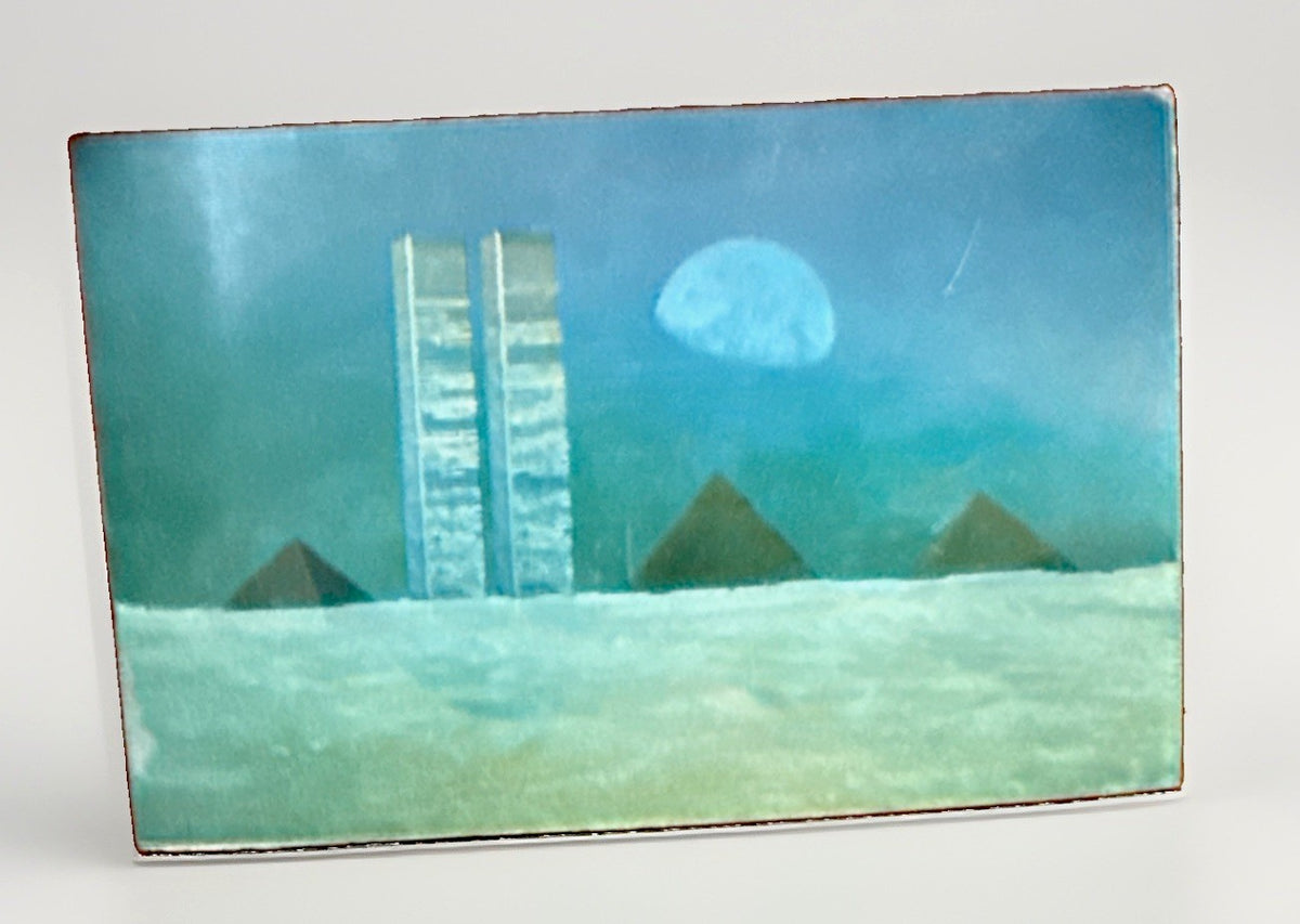 1978 Twin Towers NYC moon pyramids lenticular Michael Langenstein postcard