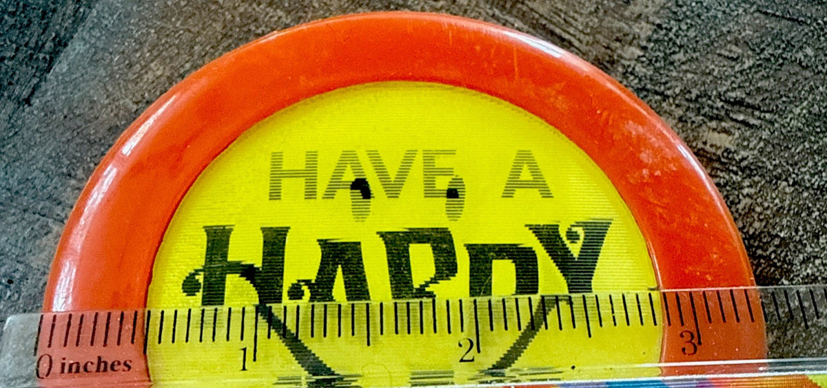 1960s Vari-Vue Have a Happy Day smiley face lenticular orange badge - photo 3