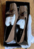 Prada brown suede kitten heels buckle bow size 36