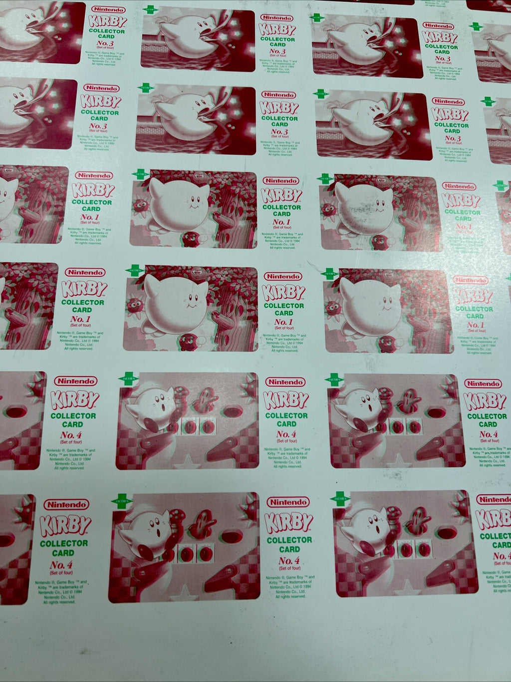 So Rare 1995 Jacob's Bakery Kirby 3D Cards FULL UNCUT CARD SHEET 1-4 NOS SO RARE - photo 2