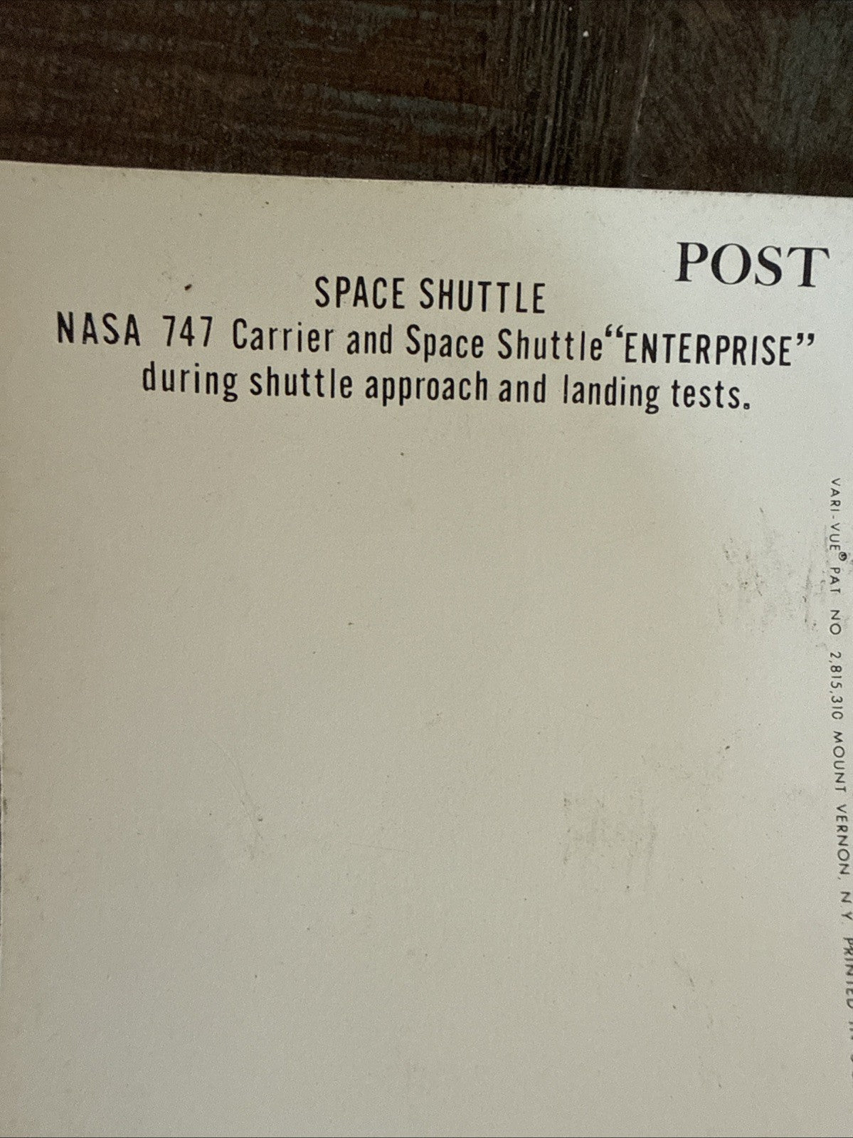 Vtg VARI VUE SPACE SHUTTLE ENTERPRISE NASA 747 UNUSED POSTCARD NOS RARE - photo 5