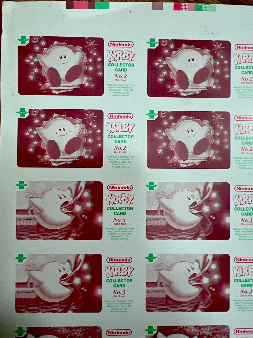 So Rare 1995 Jacob's Bakery Kirby 3D Cards FULL UNCUT CARD SHEET 1-4 NOS SO RARE - photo 5