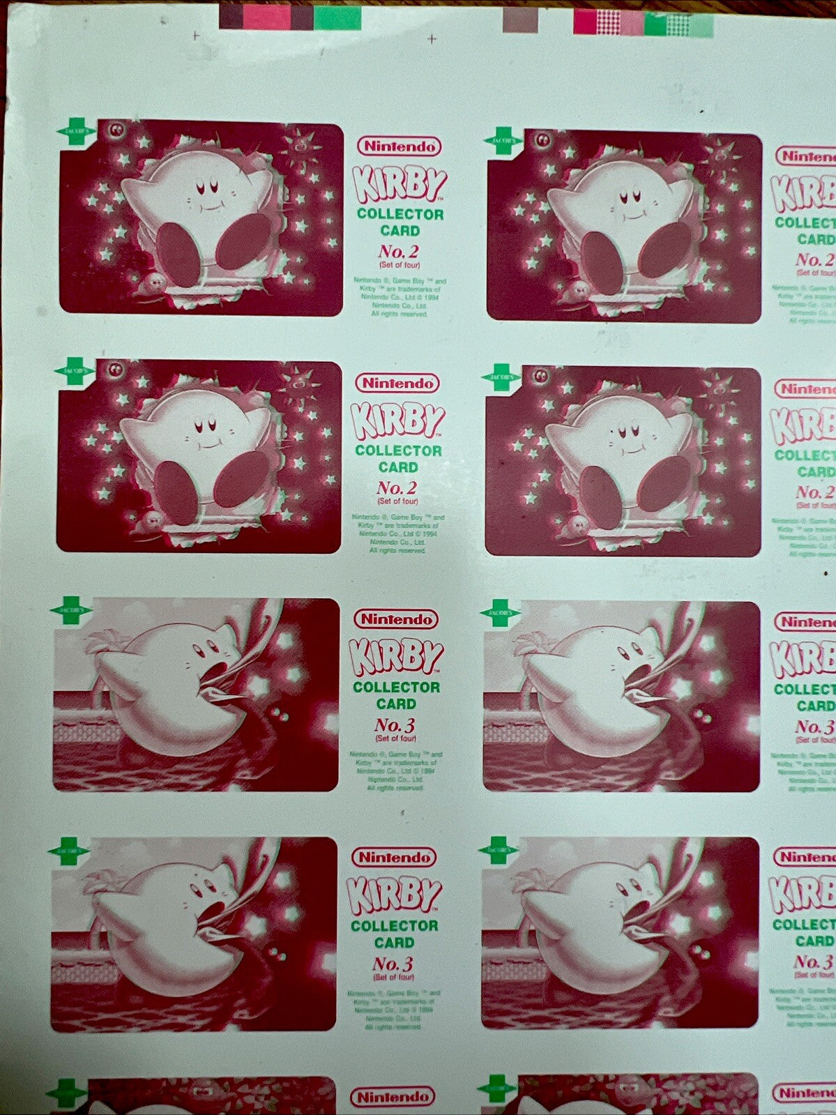 So Rare 1995 Jacob's Bakery Kirby 3D Cards FULL UNCUT CARD SHEET 1-4 NOS SO RARE - photo 5