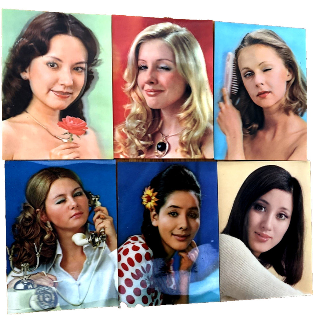 1970s Toppan lenticular postcards winking girls 3D ephemera - photo 3