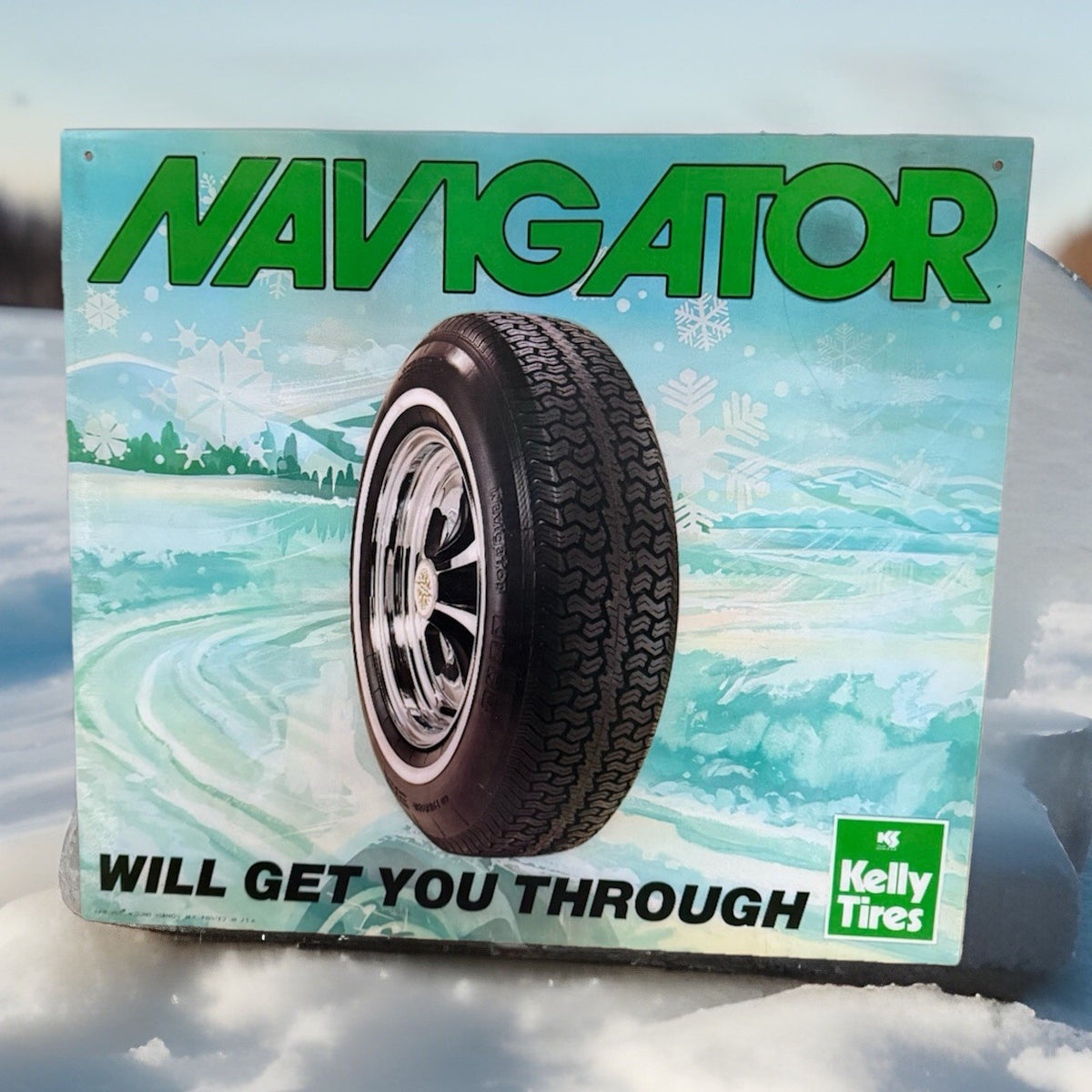 KELLY NAVIGATROR TIRES VTG VARI VUE 2 SIDES LENTICULAR DEALERSHIP SIGN MINT NOS - photo 4