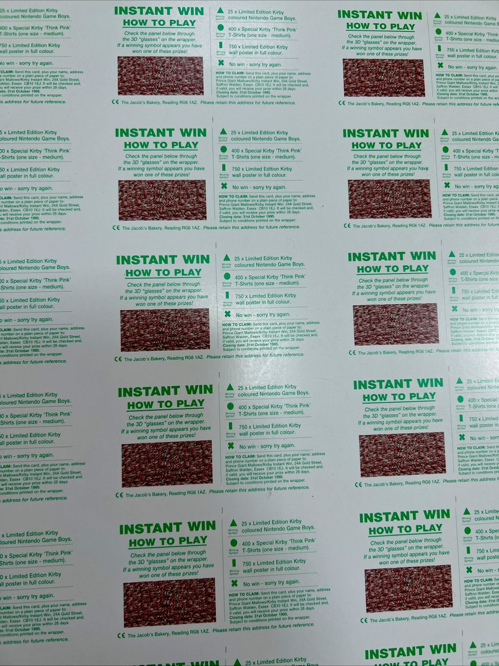 So Rare 1995 Jacob's Bakery Kirby 3D Cards FULL UNCUT CARD SHEET 1-4 NOS SO RARE - photo 12