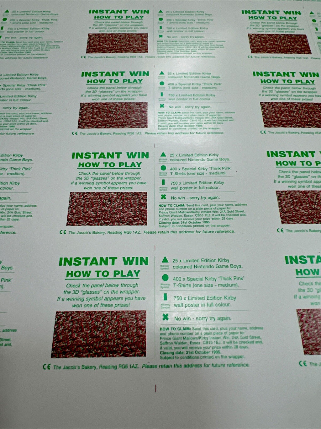 So Rare 1995 Jacob's Bakery Kirby 3D Cards FULL UNCUT CARD SHEET 1-4 NOS SO RARE - photo 10