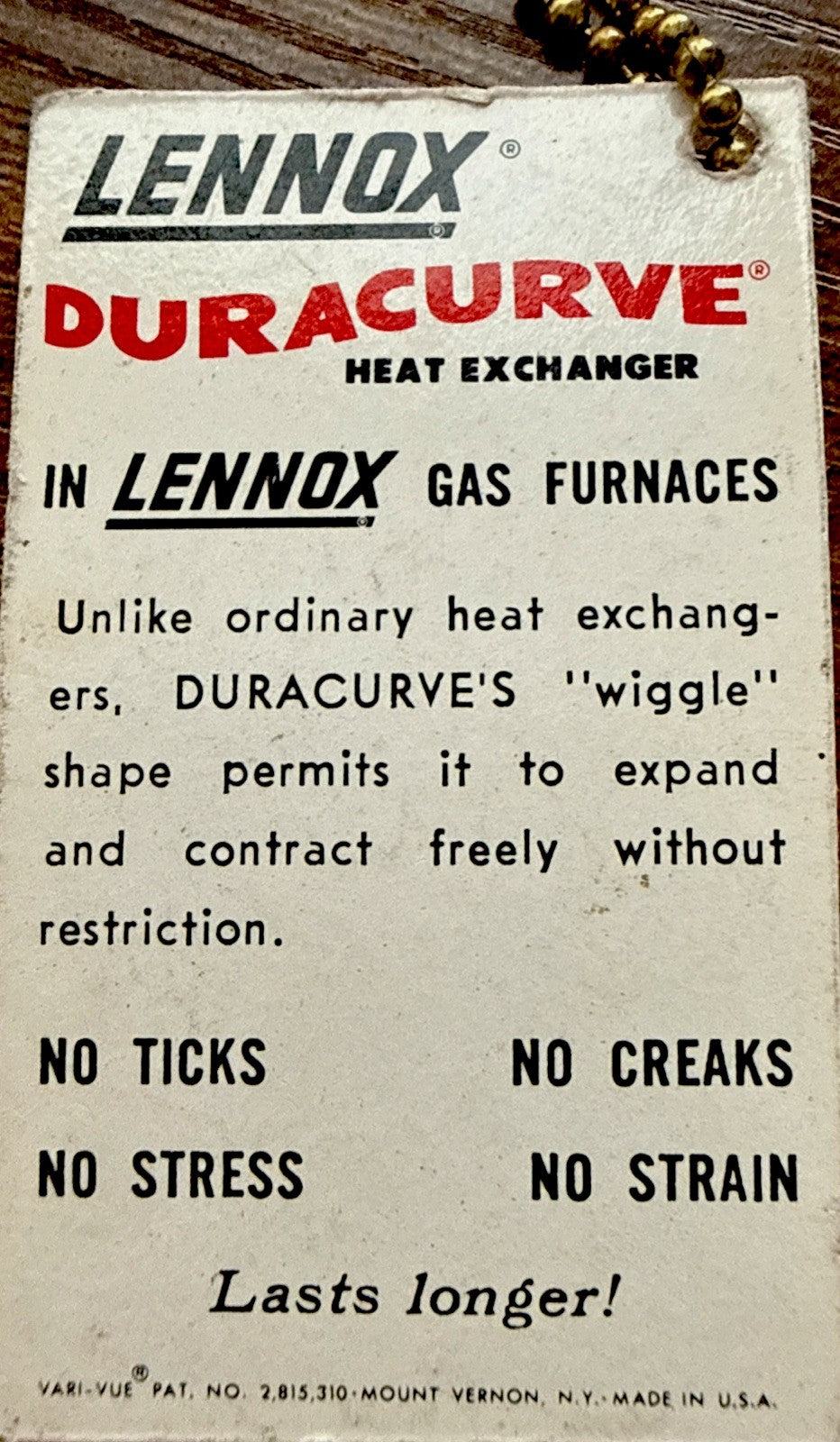 Vintage Vari-Vue Lennox Duracurve gas furnaces lenticular keychain - photo 2
