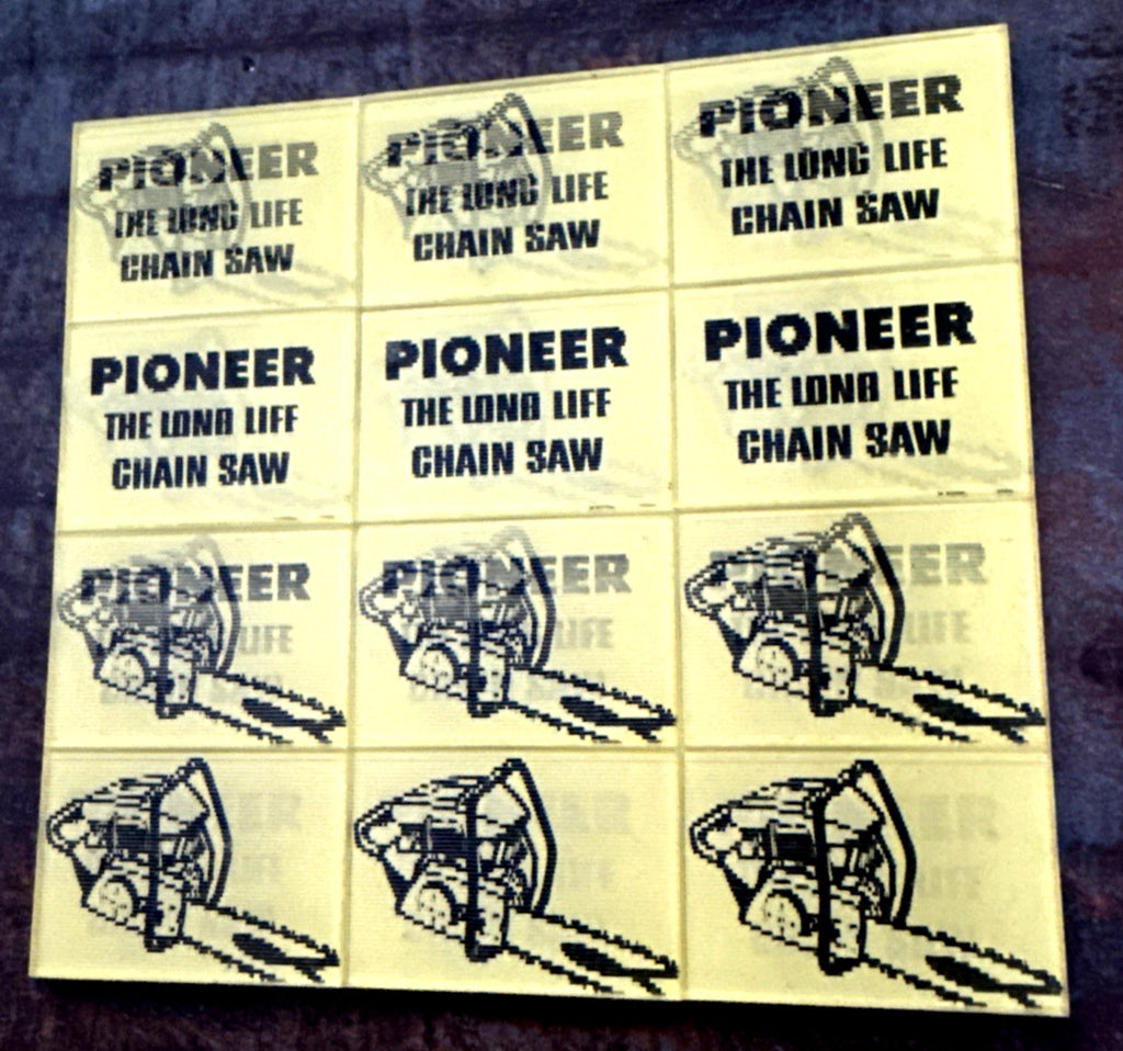 1950s Vari-Vue Pioneer chainsaw lenticular uncut sheet of 12