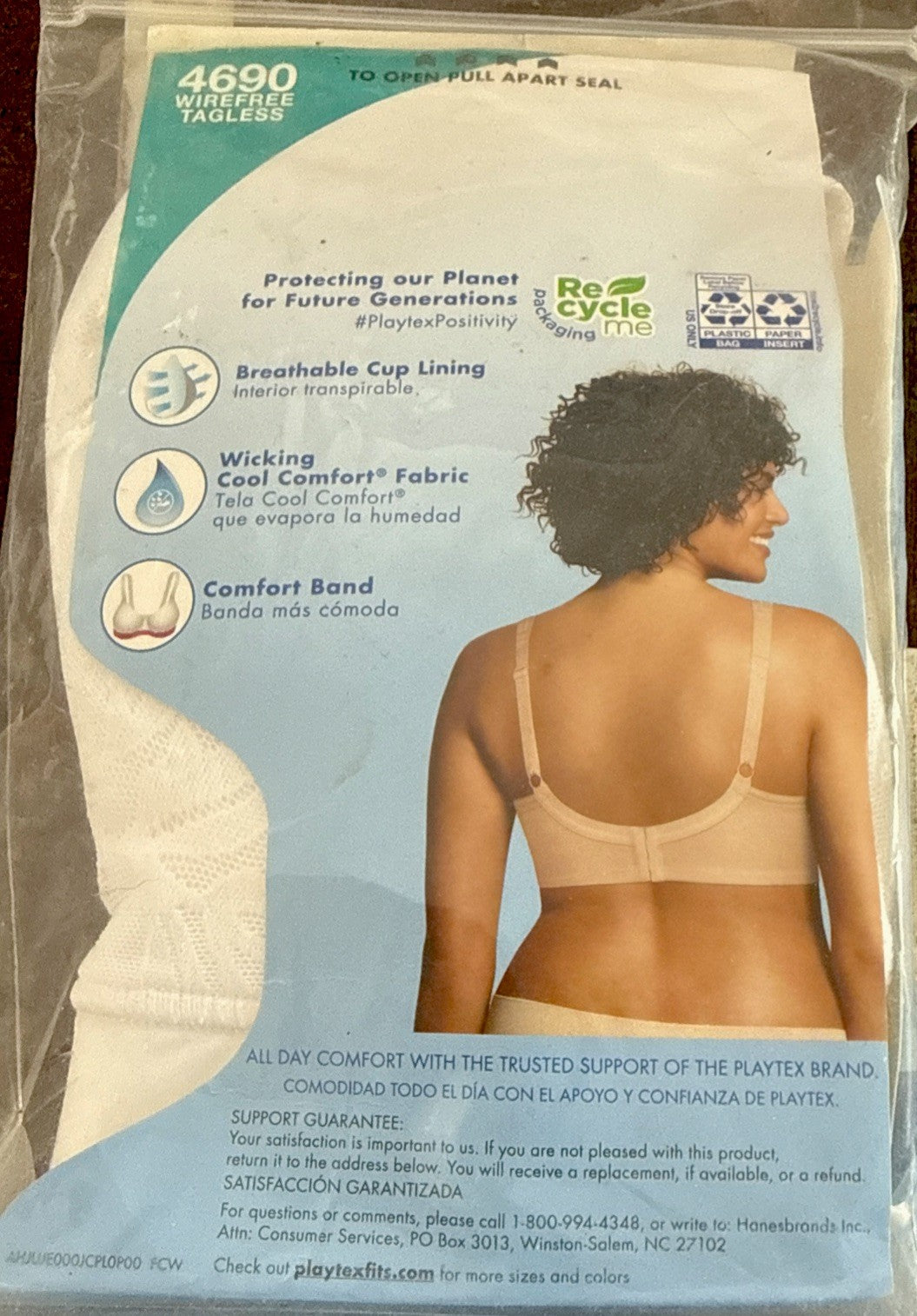 Playtex 18 Hr Super Soft Full Figure Wireless Bra US4690 White Sz. 42D NIP - photo 2