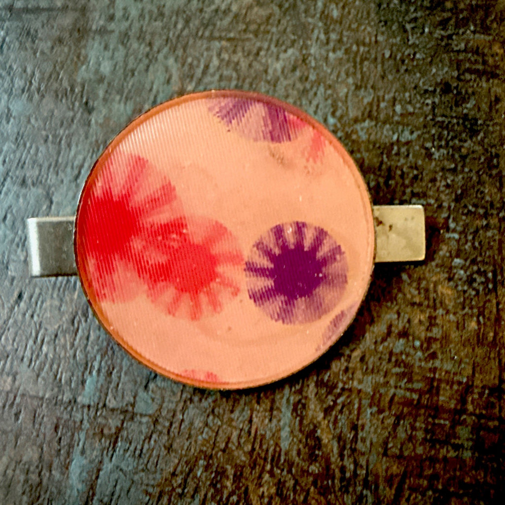 1960s Vari-Vue boho pink purple spinning gear tie clip