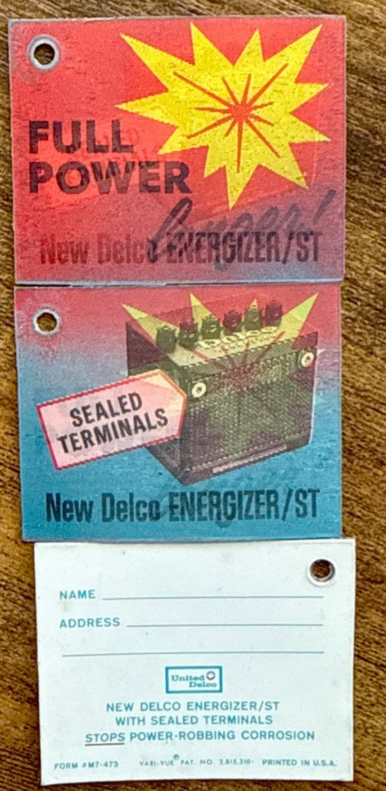 2-1960'S VARI VUE DELCO ENERGIZER LENTICULAR FLICKER ID TAGS NOS - photo 5