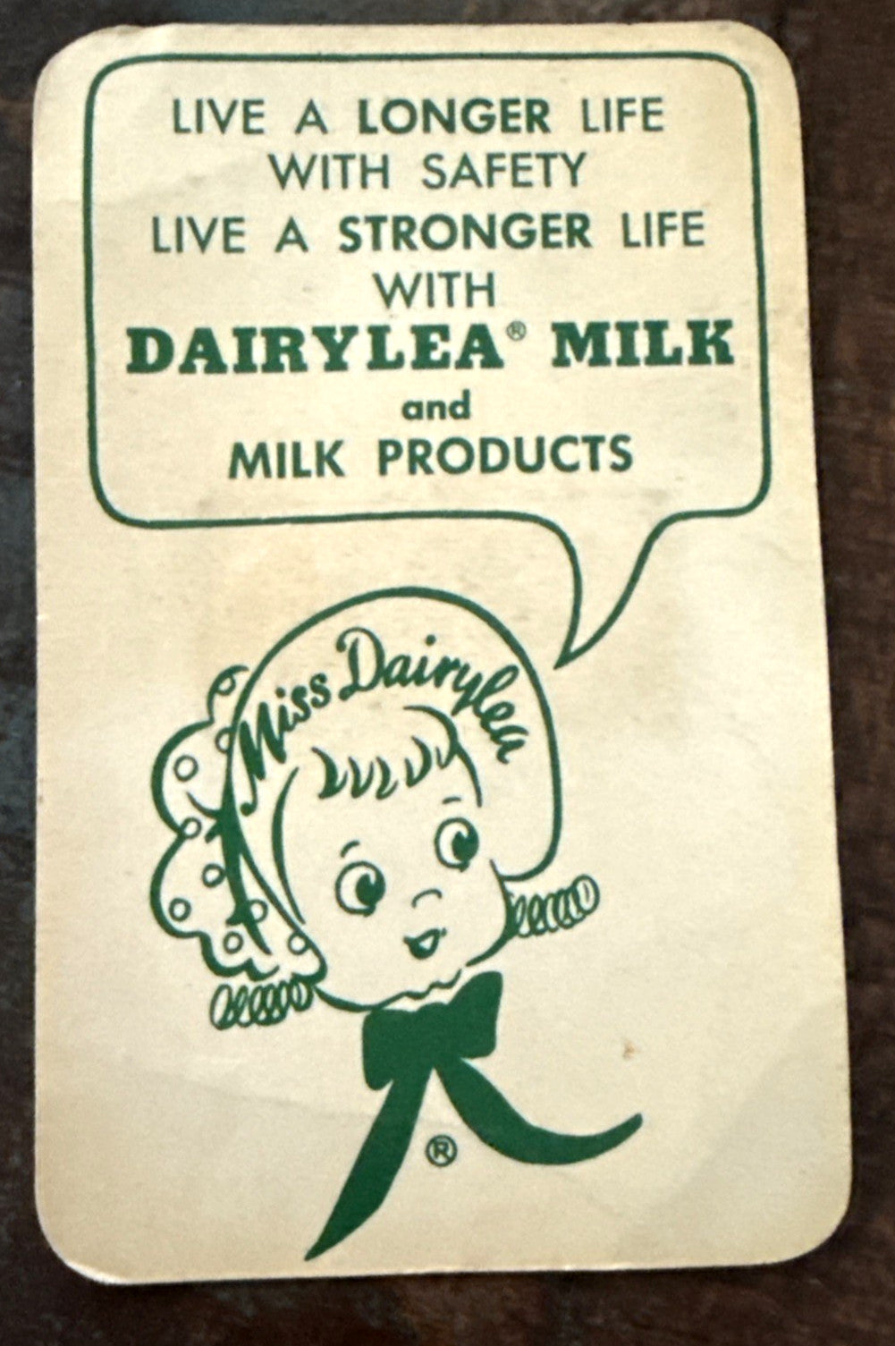 1950 Vari-Vue Miss Dairylea advertising ID card with lenticular insert