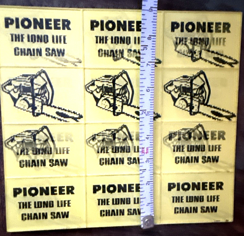 1950s Vari-Vue Pioneer chainsaw lenticular uncut sheet of 12 - photo 4