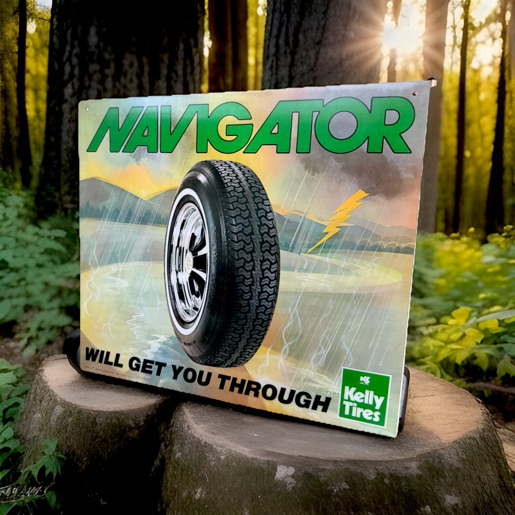 KELLY NAVIGATROR TIRES VTG VARI VUE 2 SIDES LENTICULAR DEALERSHIP SIGN MINT NOS - photo 2