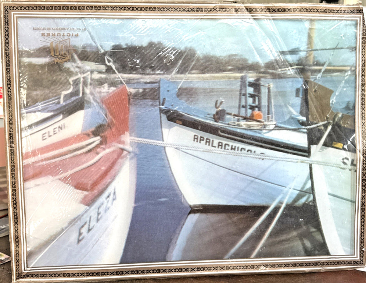 Vintage Lentograph by Victor Anderson sailboats at anchor nautical 16x12