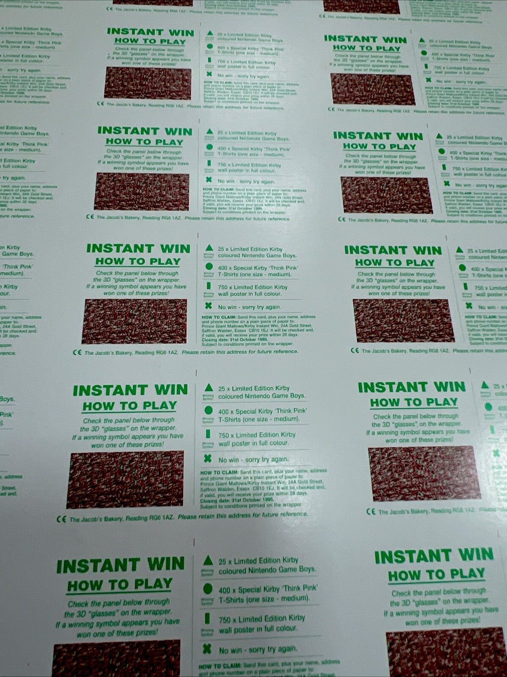 So Rare 1995 Jacob's Bakery Kirby 3D Cards FULL UNCUT CARD SHEET 1-4 NOS SO RARE - photo 11