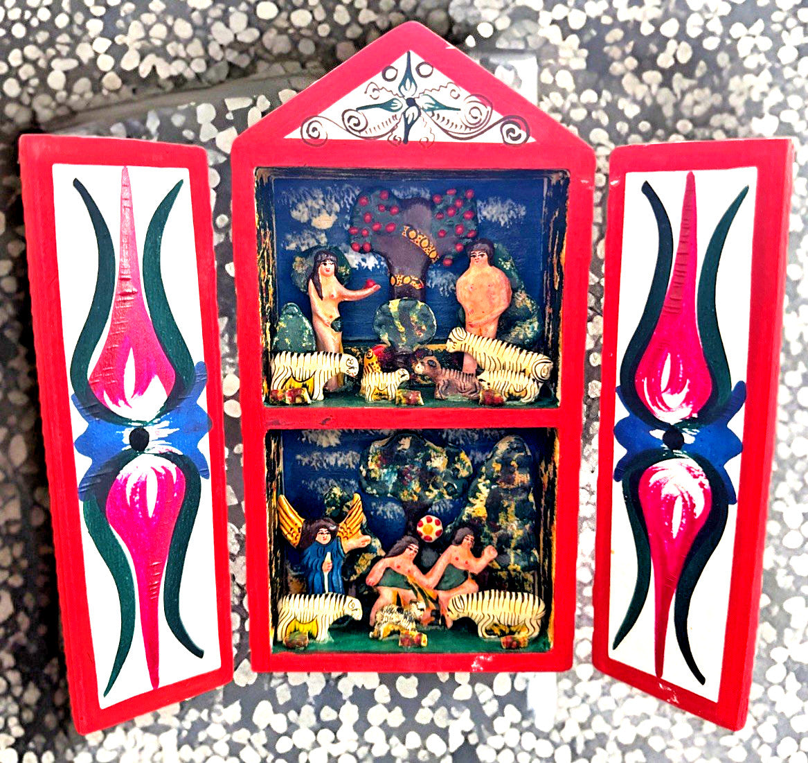 Adam and Eve retablo signed Tobial Coceras 1990