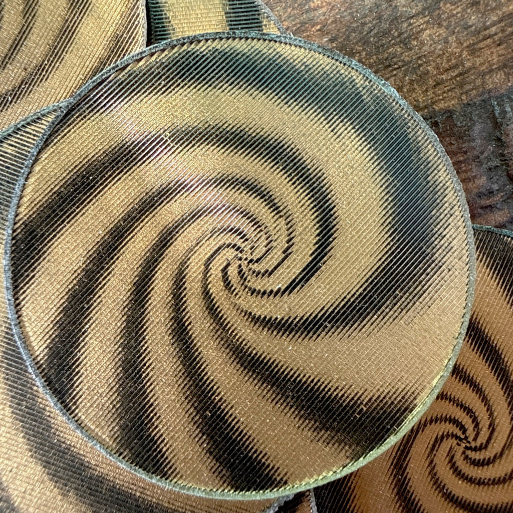 2-1960s Vtg VARI VUE GOLD & BLACK HYPNOTIC SWIRLS 1-3/4” NOS MINT - photo 2