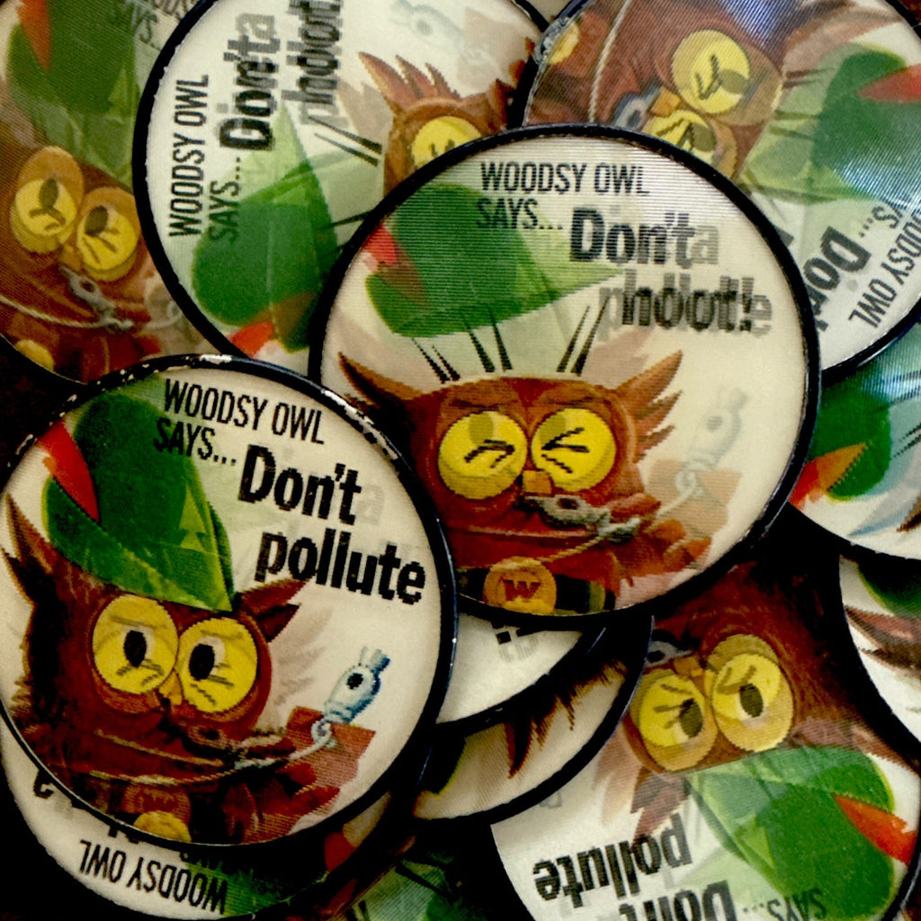 Vintage Vari-Vue Woodsy Owl Give A Hoot Don't Pollute lenticular pinbacks