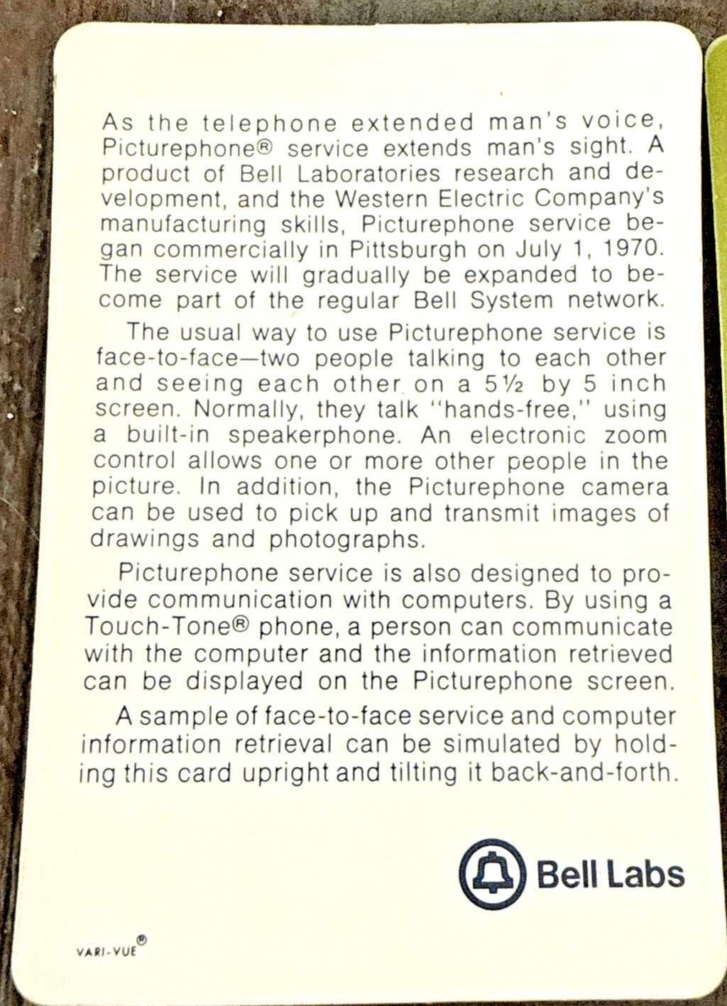 1980 AT&T Bell Labs Picturephone touch-tone Vari-Vue lenticular cards - photo 3
