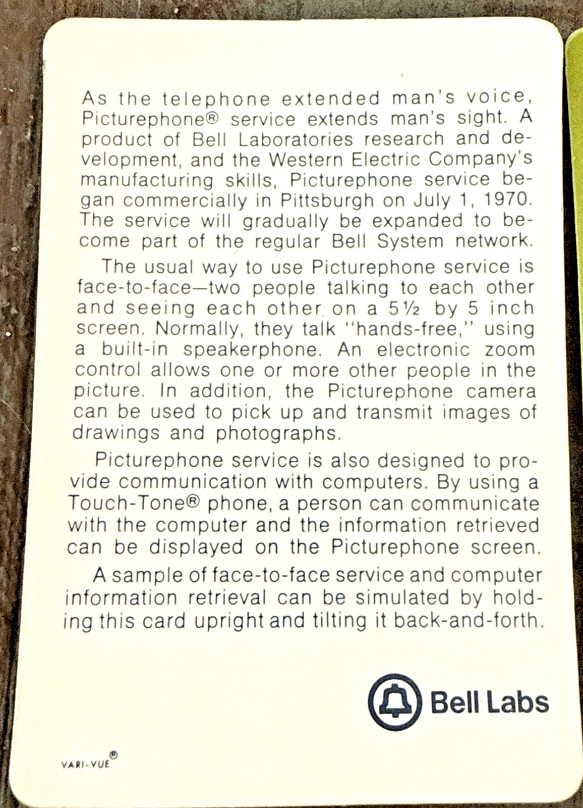 1980 AT&T Bell Labs Picturephone touch-tone Vari-Vue lenticular cards - photo 3